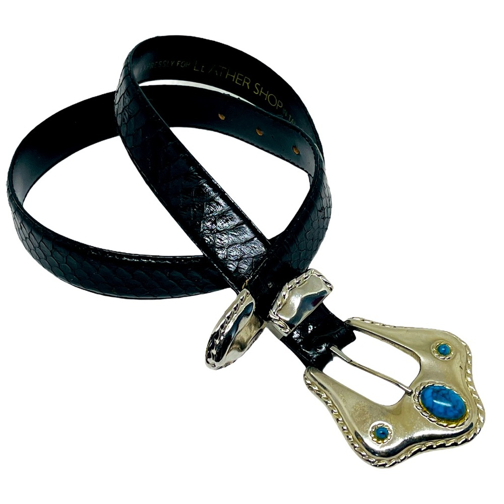 Genuine Snake Skin Black Belt Cowboy Southwestern Silver